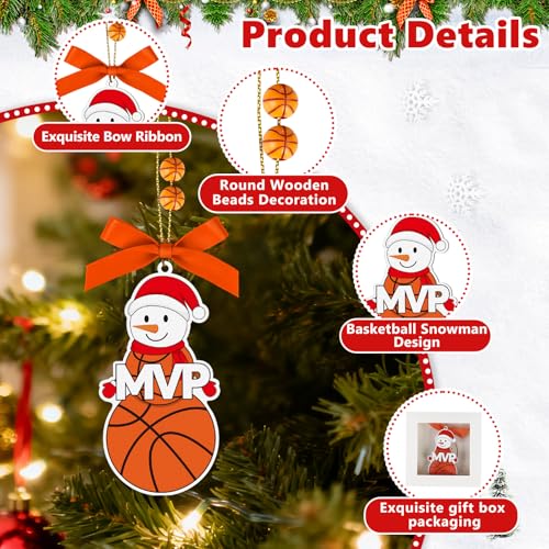 4.3-Inch Wooden Snowman Basketball Christmas Ornament