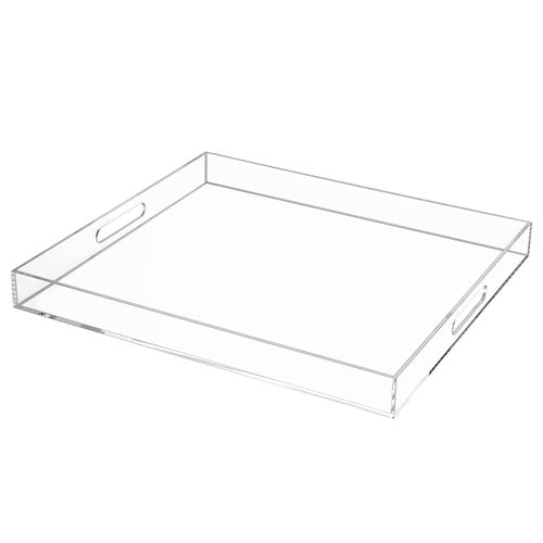 Clear Rectangular 18x20 Inches Acrylic Ottoman Tray Decorative Serving Tray with Cutout Handles Organizer Tray on Coffee Table Countertop Big Breakfast Bed Tray Living Room Appetizer Serving Food