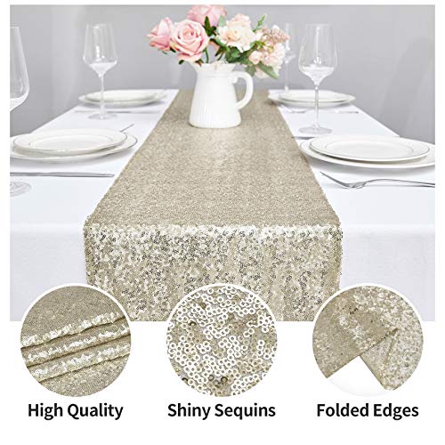12x72 Inch Sequin Table Runner Champagne Glitter Party Wedding Decor 2PCS