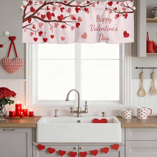 Valentine's Day Window Valance - Red Pink Love Heart Design, 54x18