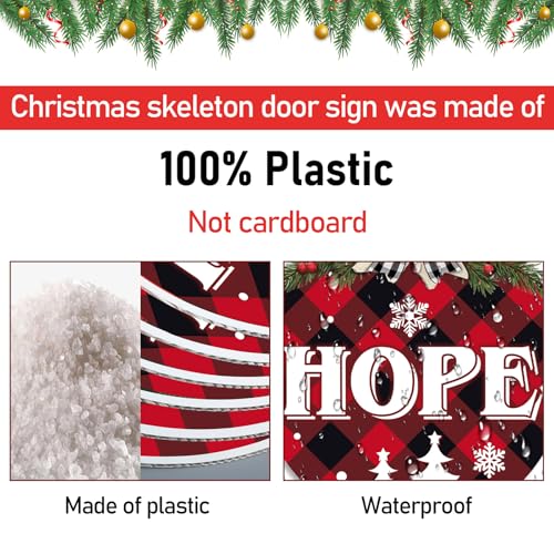 Christmas Hanging Sign Decorations Set - Red & Black Plaid Wreaths Door Sign, 6 Pieces