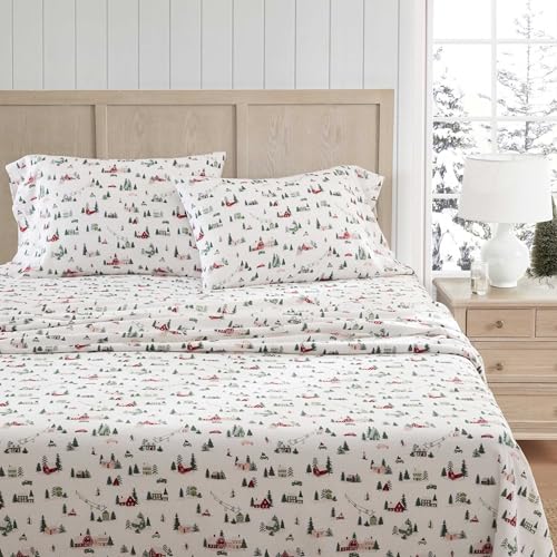 King Sheet Set with Fitted Sheet & Pillowcases - Ski Village Green
