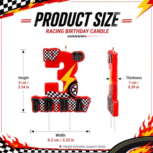 3rd Birthday Race Car Candle - Red Racing Theme Cake Topper