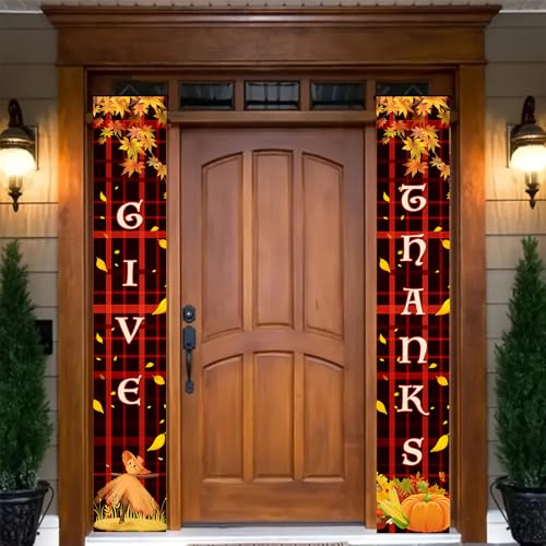 Thanksgiving Door Banner - Red Plaid Fall Decoration, 12 x 71 Inch