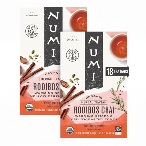 Numi Organic Rooibos Chai Tea Pack of 2, Caffeine-Free Herbal Tea with Cinnamon & Spices