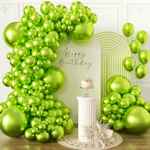 KALOR 110-Piece Metallic Lime Green Balloon Arch Kit - Assorted Sizes