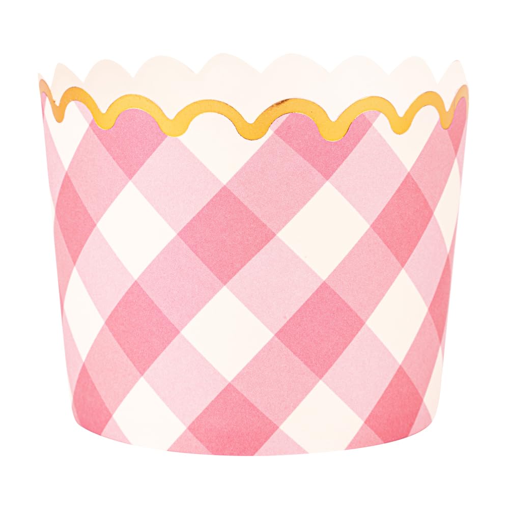 Restaurantware Panificio 4.5 Ounce Baking Cups 500 Disposable Paper Baking Cups - Greaseproof Oven-Ready Pink Paper Muffin Liners Microwavable Gold Rimmed Design