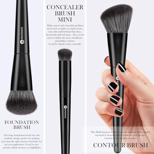 KINGMAS 3-Piece Kabuki Makeup Brush Set - Foundation, Contour & Concealer