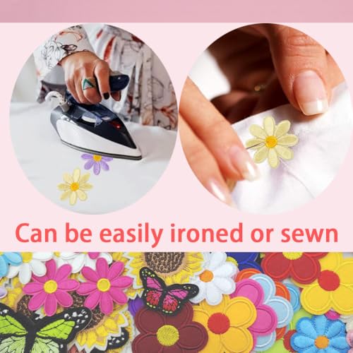32Pcs Flower Iron on Patches Embroidered DIY Applique for Clothes Jeans
