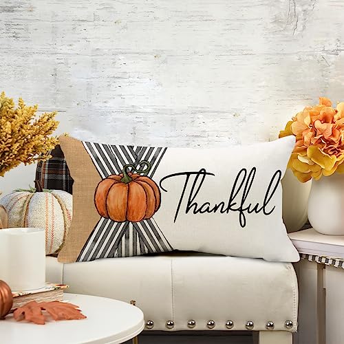 Thanksgiving Pumpkin Pillow Cover 12x20 - Farmhouse Autumn Decor