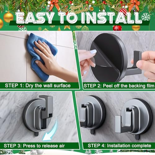 2-Pack Heavy Duty Suction Cup Hooks for Shower, Wreaths, and Towels
