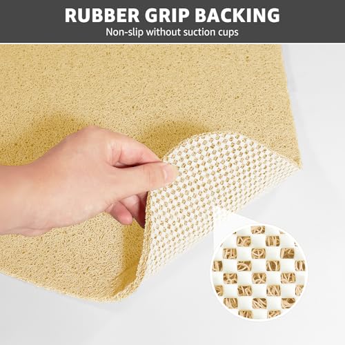 Yolife Triangle Shower Mat 23.6" x 23.6" - Beige Loofah Non-Slip Bath Mat