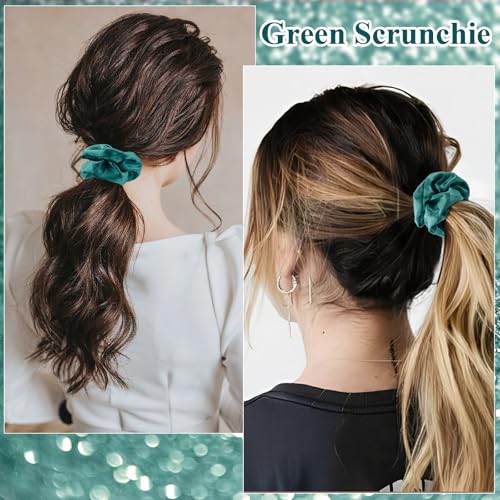 KICOSY 2 Pack Green Satin Scrunchies, Shimmering Hair Ties for Women