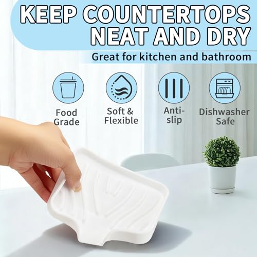 MCSDFN Silicone Soap Dish with Drain - Self-Draining Holder, White (2 Pack)