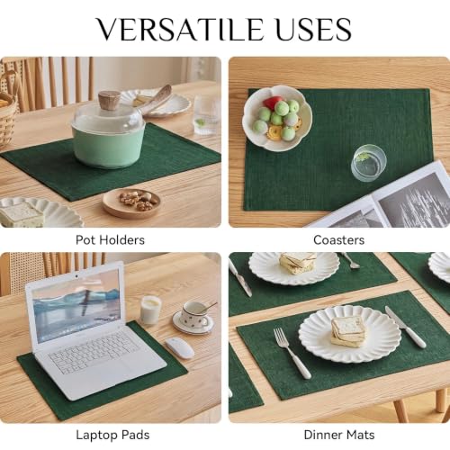 Christmas Cloth Placemats Set of 6 - Dark Green 12x18 Inches - Softalker