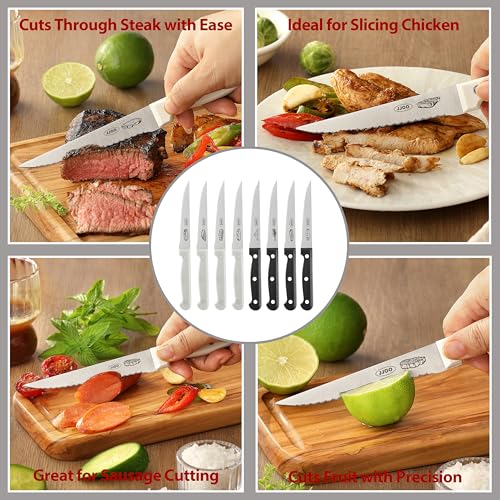 JJOO Premium Serrated Steak Knives Set of 8 - 4 Black & 4 White