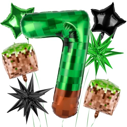 40 Inch Green Pixel Number 7 Balloon Set - 7 Pcs Party Decor