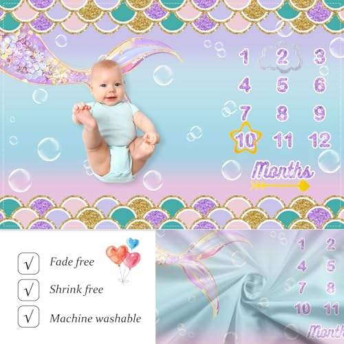 Pink Mermaid Scale Baby Milestone Blanket - Soft Photography Backdrop 60x40