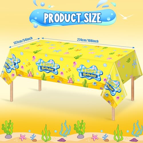 3 Pcs Yellow Ocean Birthday Tablecloths for Kids Parties - 54x108 Inch