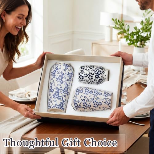 Rustic LemonRoad 3 Pack Chinoiserie Blue and White Ceramic Vases - Floral Decor