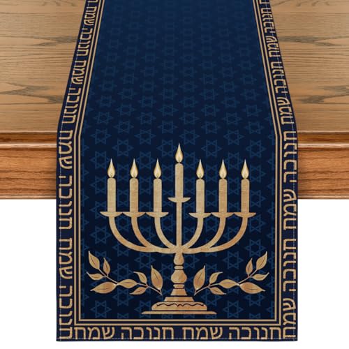 13x120 Inch Hanukkah Menorah Candle Table Runner Blue - Holiday Decor