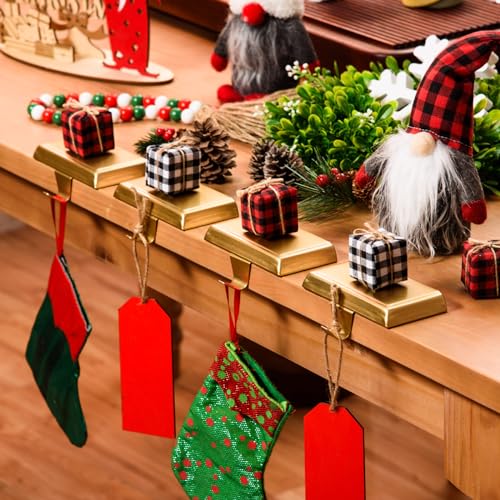 Gold Christmas Stocking Holders Set of 6 - Heavy Duty Mantel Ornament Hooks