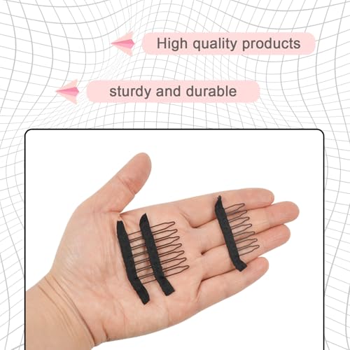 24 Pcs 7-Teeth Wig Combs Black - Secure Metal Wig Clips for Making Caps