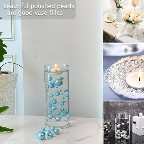 60Pcs Light Blue Floating Pearl Beads Mix Size Vase Fillers for Centerpieces