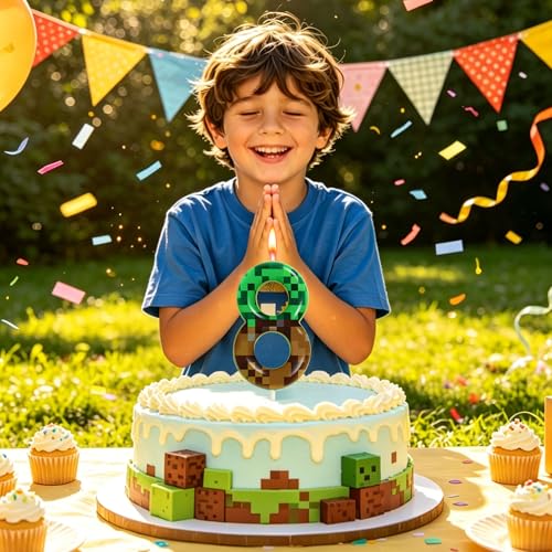 PHD CAKE 2.76 Inch Number 5 Pixel Miner Birthday Candle - Green, Party Celebration