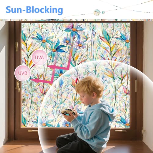 Finnez Blue Lotus Stained Glass Window Film - 17.5" x 6.5 Feet