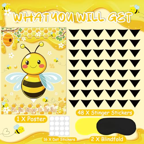 Bee Party Game Set - Pin the Stinger on the Honeycomb Poster