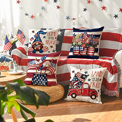 AVOIN colorlife 4th of July Patriotic Throw Pillow Covers, 18x18, Set of 4