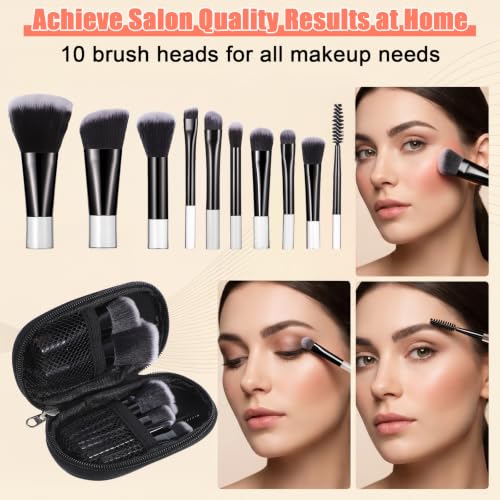 KFHENSOMR Travel Makeup Brush Set 10 Pcs Mini with Zippered Pouch