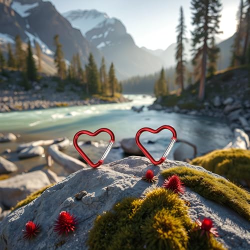 2Pcs Red Heart Shape Carabiners Keychain Clips Snap Hook Key Ring for Camping Backpack Water Bottle, Aluminum Alloy Accessory and Keychain Carabiners Accessories Outdoor Recreation Gift