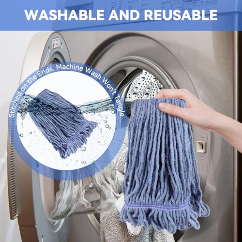 BeiLan Heavy Duty Cotton Wet Mop Head Replacement - 16 oz Blue Looped-End