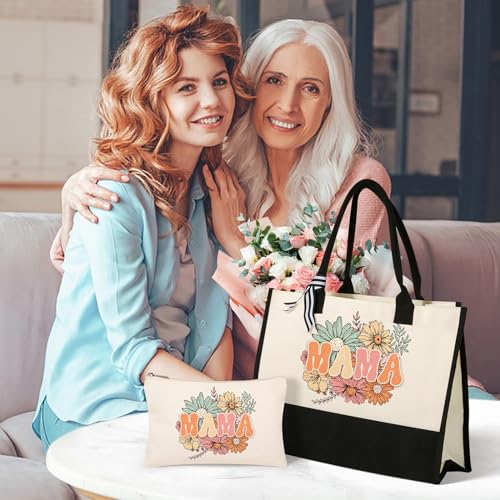 Mama Bags 2 - Personalized Canvas Tote & Makeup Bag Set for Mom