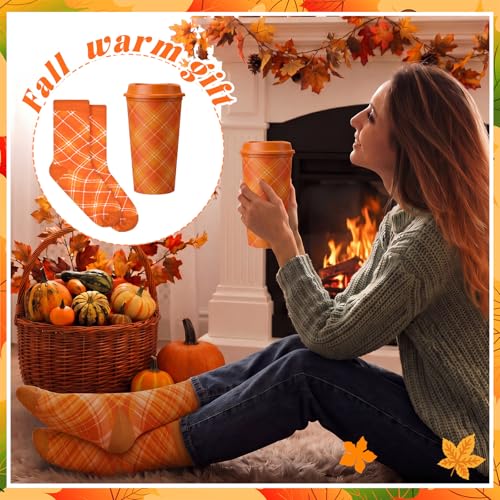 Fall Gift Set with Socks and Coffee Cups - 12 Pairs & 12 Reusable Mugs - Fall Variation