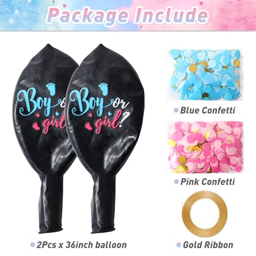 36 Inch Gender Reveal Balloons with Pink & Blue Confetti - 2 Pack