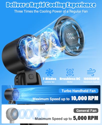 Platstudy Black Foldable Handheld Fan with 5000mAh Battery