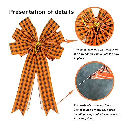 Halloween Buffalo Plaid Bow with Spider Design - Decorative Wreath Topper