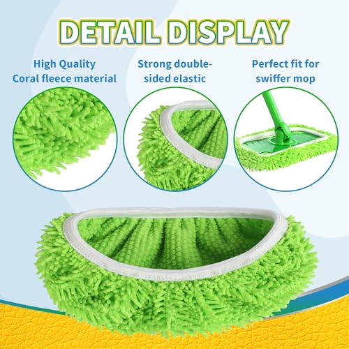 Zehrai Reusable Microfiber Mop Pads for Swiffer Sweeper - Green 6 Pack
