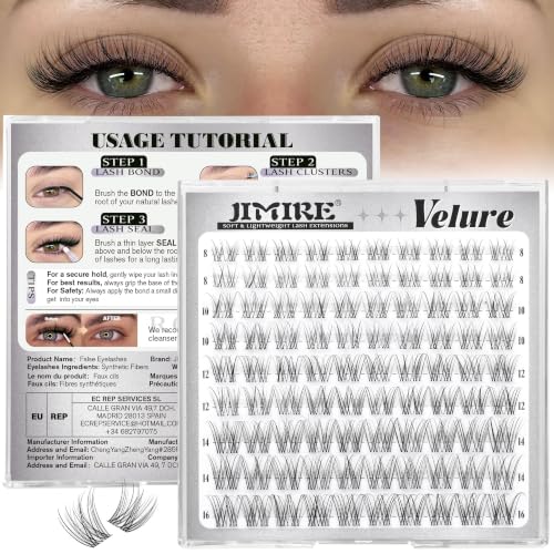 JIMIRE Wispy Lash Clusters Natural Individual Eyelash Extensions D Curl