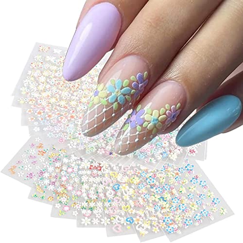 Vezocim 30 Sheets 3D Floral Nail Art Stickers Colorful Flower Decals