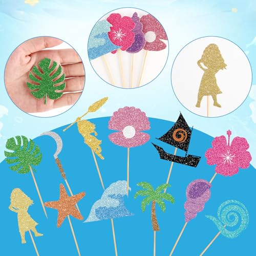 48 Tropical Hawaiian Cupcake Toppers for Summer Parties