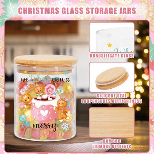 Christmas Glass Storage Jars with Airtight Lids - Pink & Green Gingerbread Canisters Set