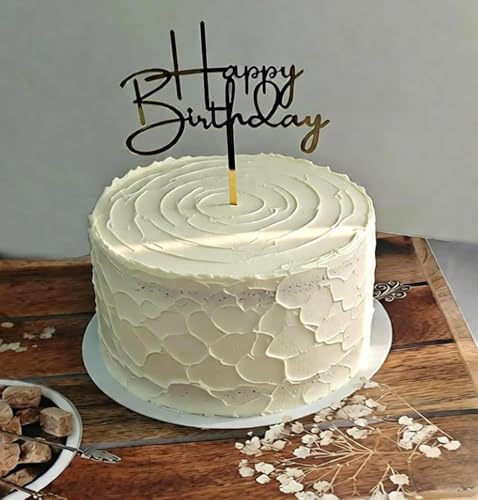 Gold Happy Birthday Cake Topper - Elegant Acrylic Decoration