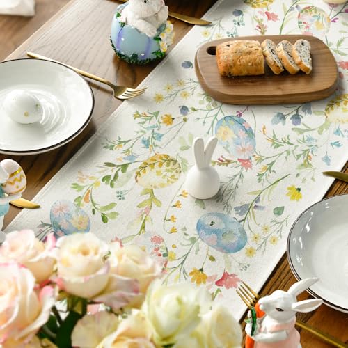 Easter Table Runner 13x120 Inch Spring Floral Home Decor Beige
