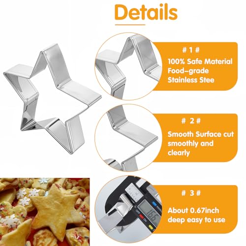 Star Cookie Cutter Set - 5 Pcs Stainless Steel Edge Cutters, 3.6–7.8cm, Nesting