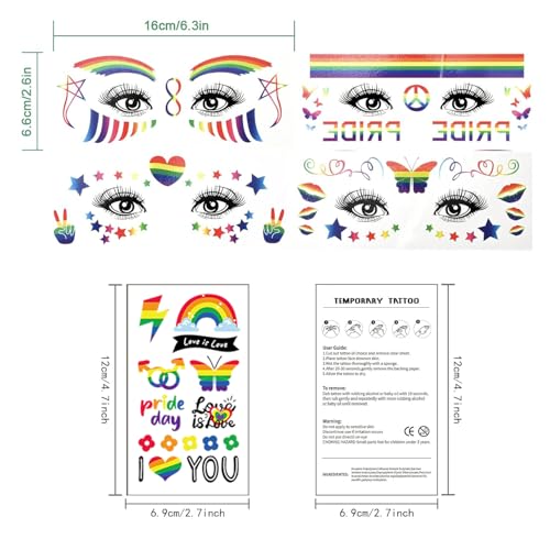 LINSYL 128+ Waterproof Pride Temporary Tattoos Rainbow LGBTQ Party Favors