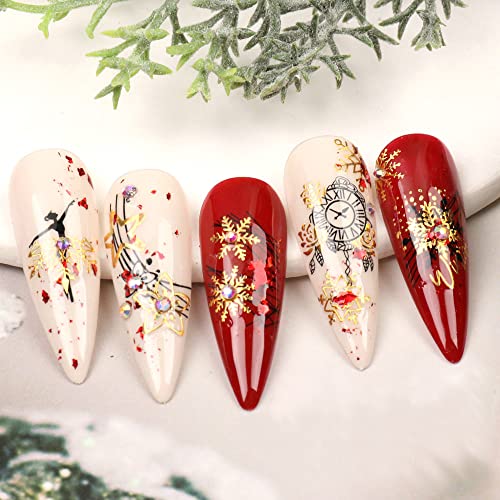 Vezocim Gold Christmas Nail Art Stickers - 9 Sheets Snowflake & Snowman Decals